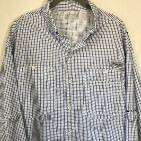 Columbia PFG Men’s L/S Fishing Blue White Check - Picture 1 of 6